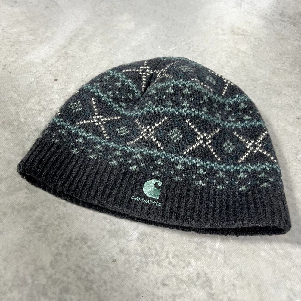Carhartt Blue Unisex Ribbed Hat Fair Isle Pattern Skully One Size - Picture 2 of 5
